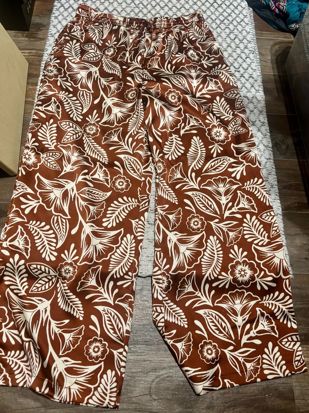Brown Floral Wide Leg Pants